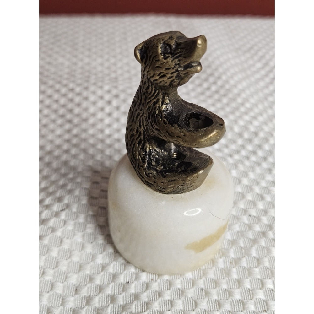 Vintage Brass Bear on Marble Base Rustic Cabin Desk Decor Repurposed Lamp Finial